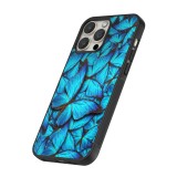 Coque iPhone 13 Pro Max - Silicone rigide noir Papillon - Bleu