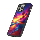 Coque iPhone 13 Pro Max - Silicone rigide noir Plage coucher soleil flashy
