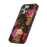 Coque iPhone 13 Pro Max - Silicone rigide noir Skulls and flowers