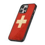 iPhone 13 Pro Case Hülle - Silikon schwarz Vintage Flag SWISS