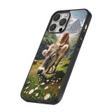 Coque iPhone 14 Pro Max - Silicone rigide noir Vache montagne Valais