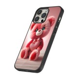 Coque iPhone 14 Pro Max - Silicone rigide noir Valentine 2024 Ourson rose