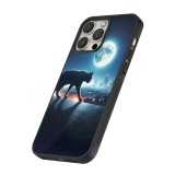 iPhone 15 Pro Case Hülle - Silikon schwarz Schwarze Katze unter dem Vollmond