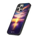 iPhone 15 Pro Case Hülle - Silikon schwarz Sonnenuntergang gelb violett