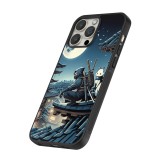 iPhone 15 Pro Case Hülle - Silikon schwarz Ninja unter dem Mond