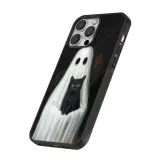 Coque iPhone 16 Pro - Silicone rigide noir Halloween 2025 Ghost with black cat