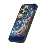 Coque iPhone 16 Pro - Silicone rigide noir hibou volant floral