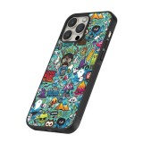 Coque iPhone 16 Pro - Silicone rigide noir Mixed Cartoons Turquoise