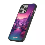 Coque iPhone 16 Pro - Silicone rigide noir Paysage Violet-Rose