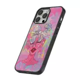 Coque iPhone 16 Pro - Silicone rigide noir Psychedelic pink mushroom