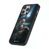 Coque iPhone 16 Pro - Silicone rigide noir Renard lune forêt