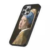 Coque iPhone 16 Pro - Silicone rigide noir Tableau art - La Jeune fille à la perle - Johannes Vermeer