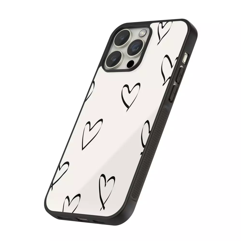 Coque iPhone 16 Pro - Silicone rigide noir Valentine 2023 minimalist hearts