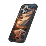 iPhone 16 Pro Case Hülle - Silikon schwarz Tal Sonnenuntergang Hirsch Baum