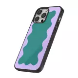 Coque iPhone 16 Pro - Silicone rigide noir Wavy Rectangle Green Purple