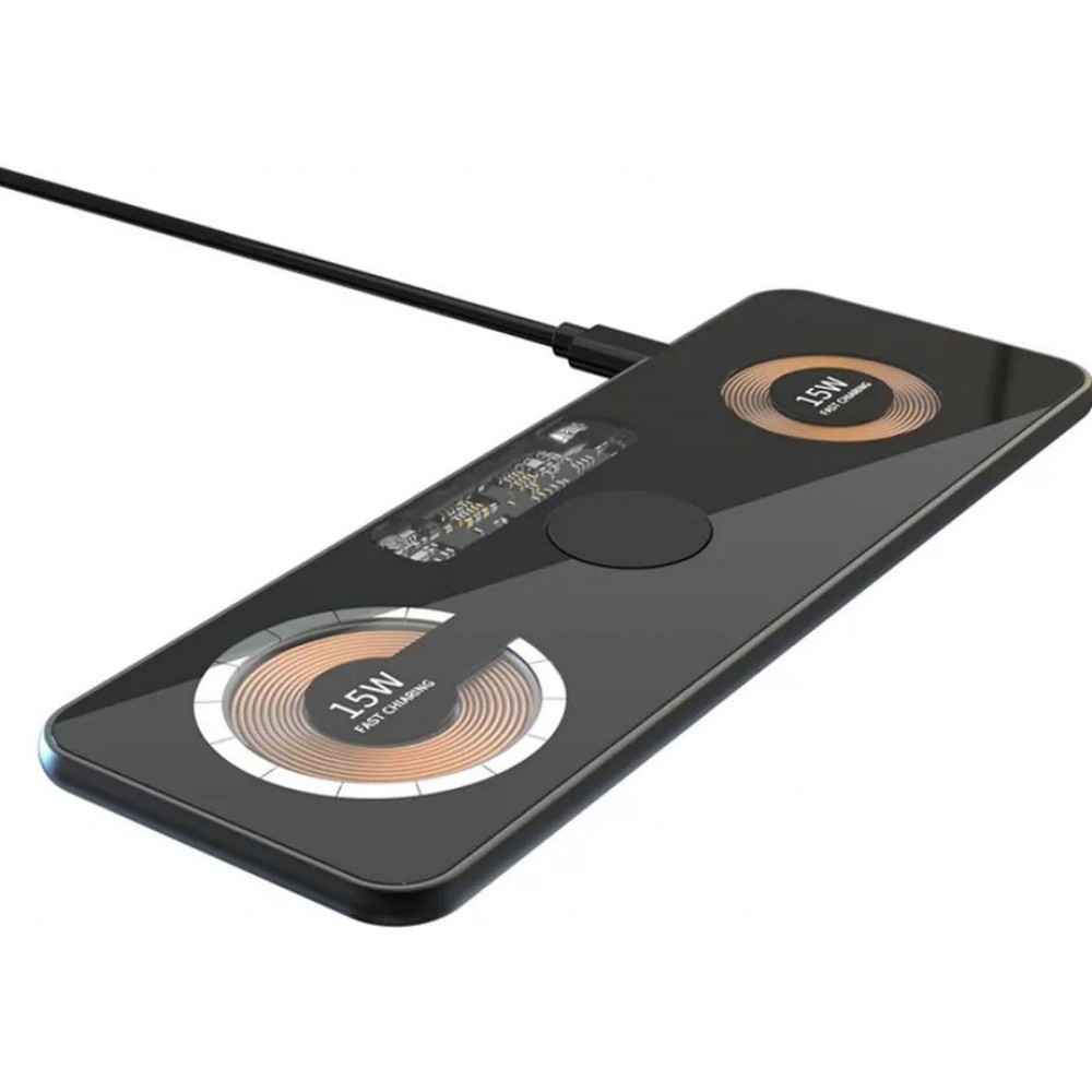 3in1 wireless MagSafe Ladestation Cyberpunk 2x 15W für iPhone, AirPods & Qi Smartphones - Transparent