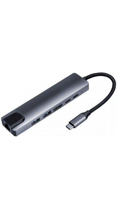 6 in 1 USB-C Multi-Anschluss Hub Docking Station MacBook Ethernet + HDMI + USB-C - Grau