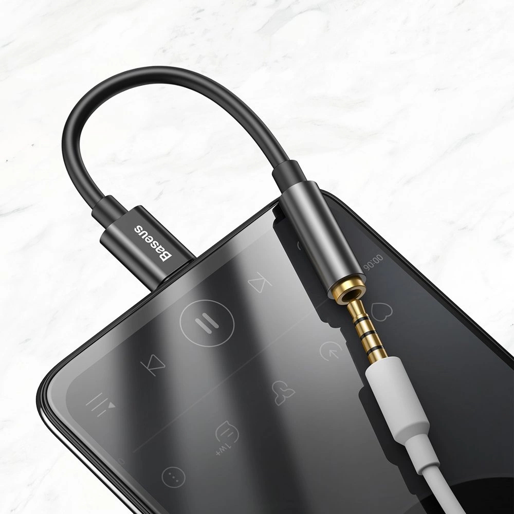 Baseus L54 Adapter für USB-C Kopfhörer Mini Jack 3.5mm DAC 24 Bit 48 KHz - Hochwertiger Soundqualität Audio Konverter - Schwarz