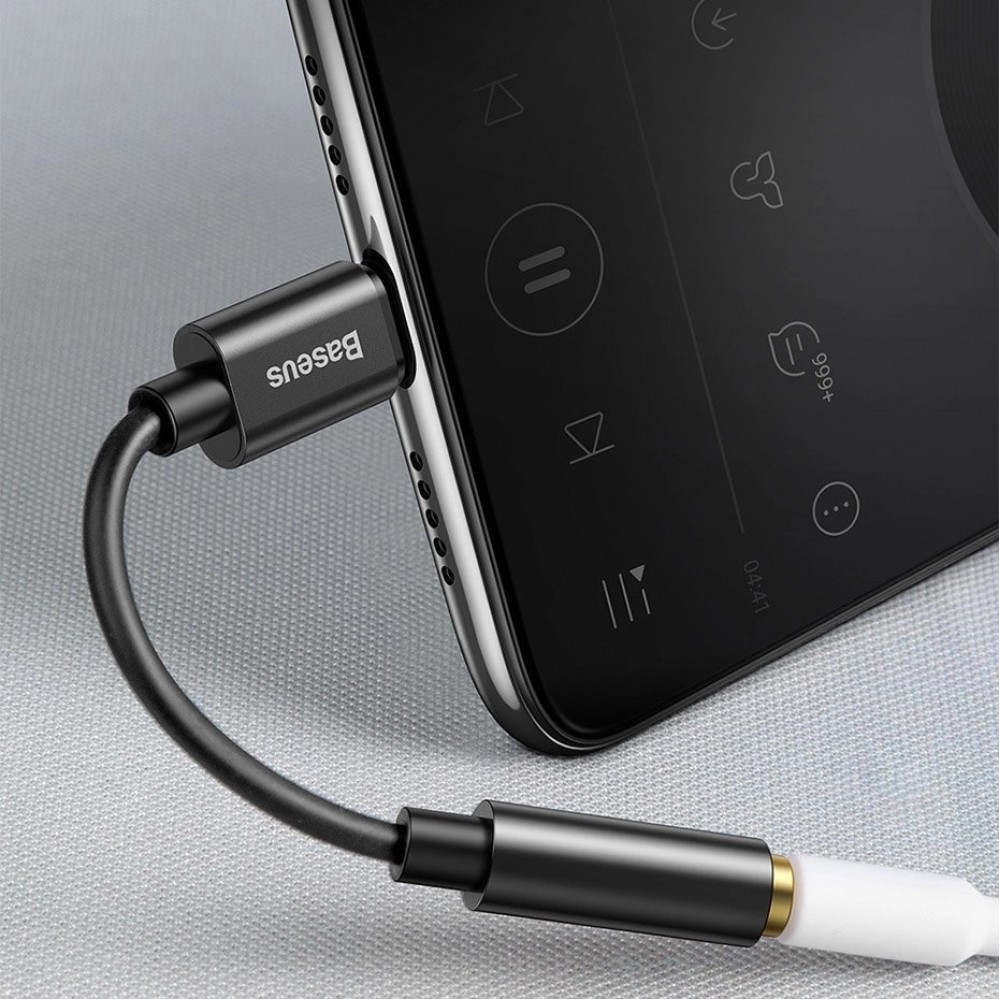 Baseus L54 Adapter für USB-C Kopfhörer Mini Jack 3.5mm DAC 24 Bit 48 KHz - Hochwertiger Soundqualität Audio Konverter - Schwarz