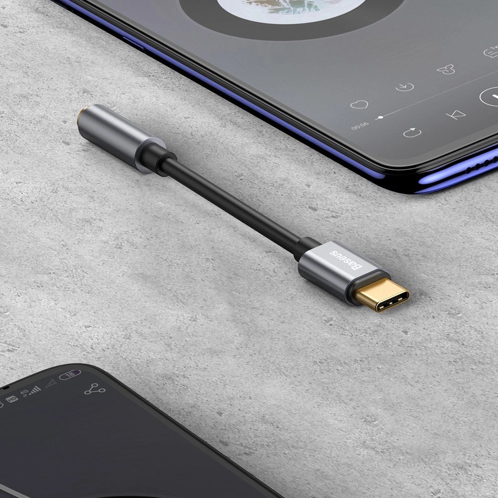 Baseus L54 Adapter für USB-C Kopfhörer Mini Jack 3.5mm DAC 24 Bit 48 KHz - Hochwertiger Soundqualität Audio Konverter - Schwarz