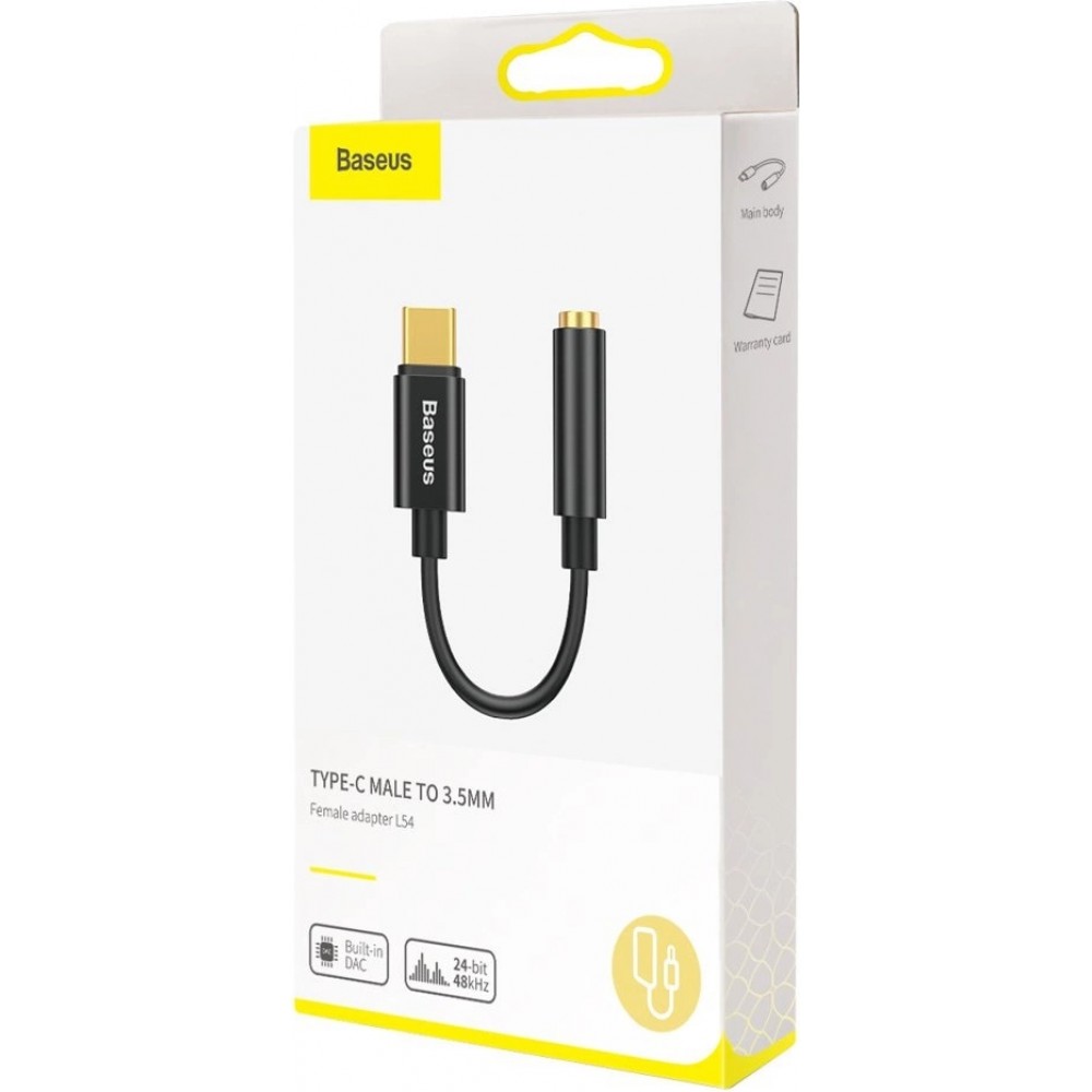 Baseus L54 Adapter für USB-C Kopfhörer Mini Jack 3.5mm DAC 24 Bit 48 KHz - Hochwertiger Soundqualität Audio Konverter - Schwarz