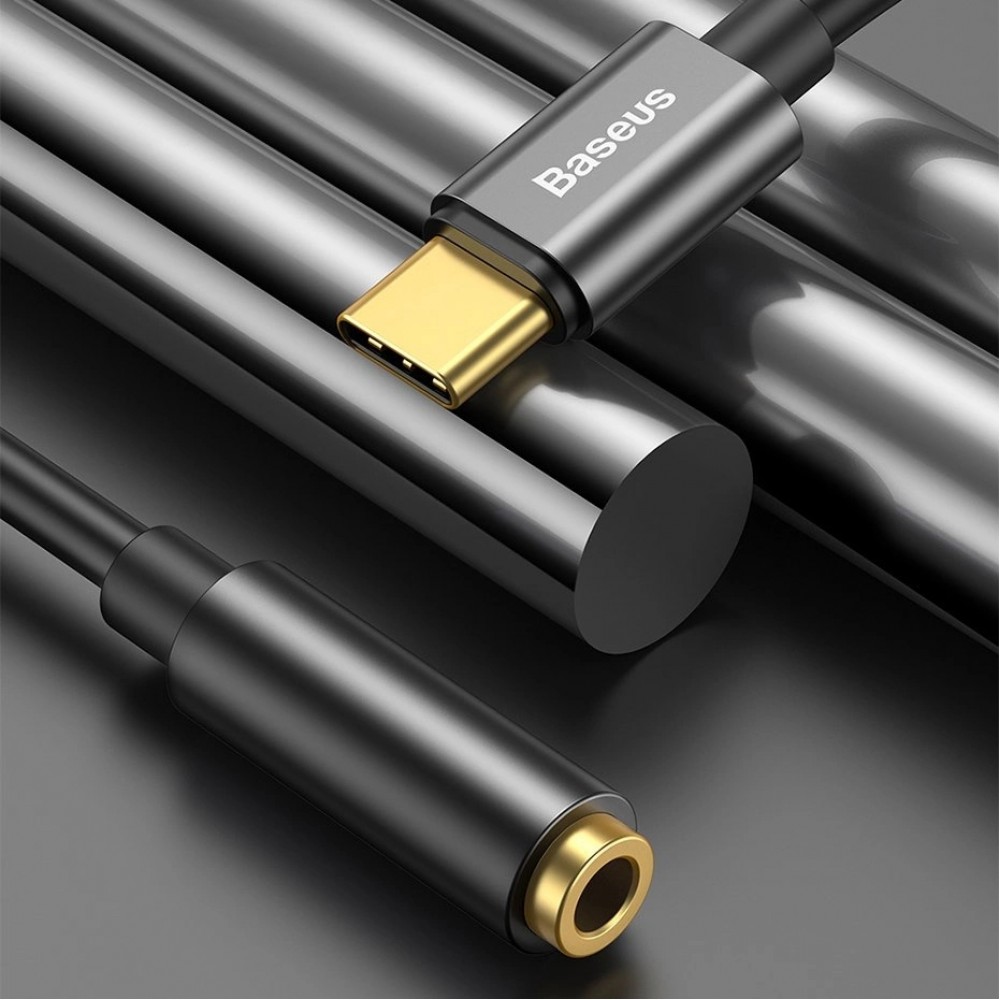 Baseus L54 Adapter für USB-C Kopfhörer Mini Jack 3.5mm DAC 24 Bit 48 KHz - Hochwertiger Soundqualität Audio Konverter - Schwarz