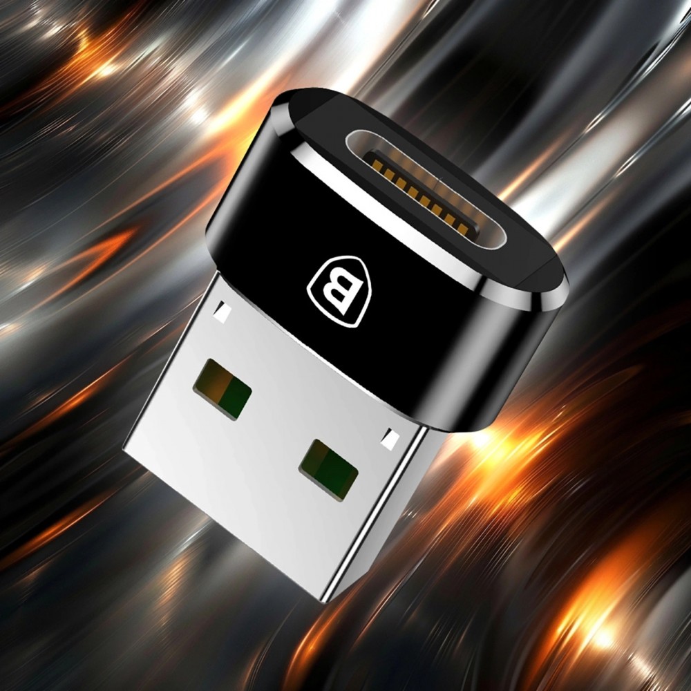 Baseus Mini USB-C zu USB-A Adapter kompakt schnellladef&auml;hig vielseitig - Schwarz