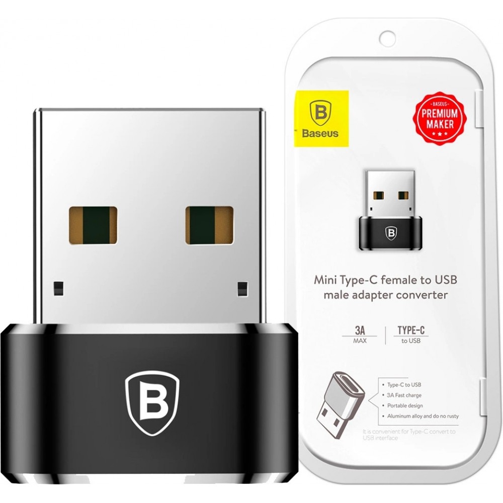 Baseus Mini USB-C zu USB-A Adapter kompakt schnellladef&auml;hig vielseitig - Schwarz