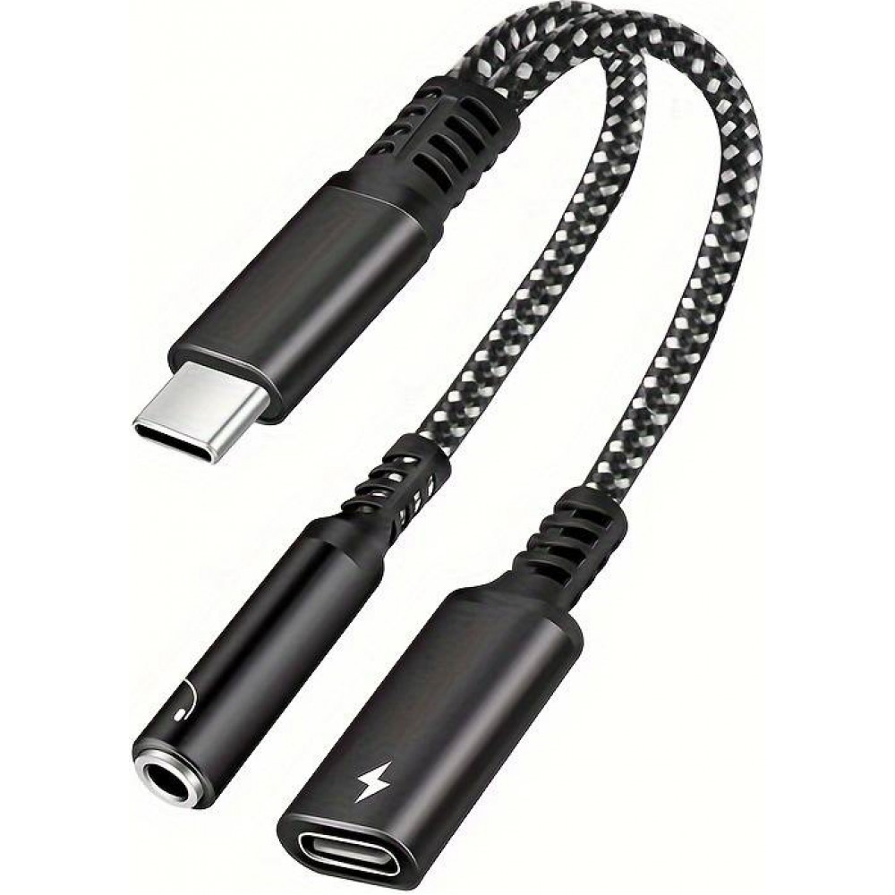 Adaptateur audio 2 en 1 USB-C vers jack 3.5mm + USB-C 30W Fast Charge - Noir