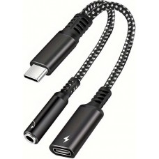 Adaptateur audio 2 en 1 USB-C vers jack 3.5mm + USB-C 30W Fast Charge - Noir