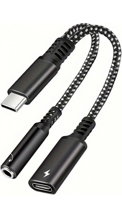 2-in-1-Audioadapter USB-C auf 3,5-mm-Klinke AUX + USB-C 30W Fast Charge - Schwarz