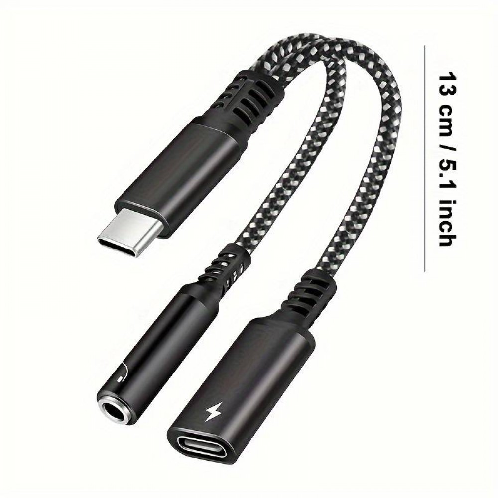 Adaptateur audio 2 en 1 USB-C vers jack 3.5mm + USB-C 30W Fast Charge - Noir