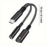Adaptateur audio 2 en 1 USB-C vers jack 3.5mm + USB-C 30W Fast Charge - Noir