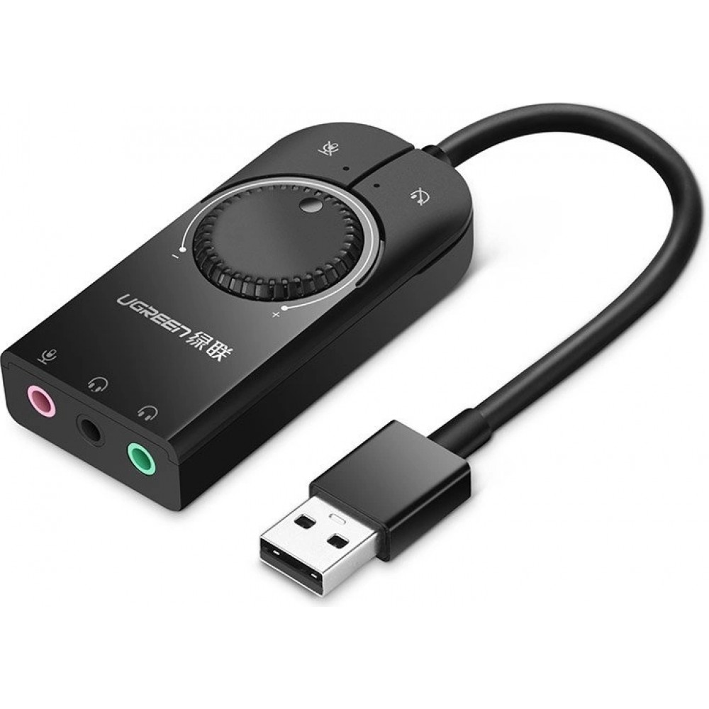 Ugreen externe Soundkarte Musikadapter USB 3.5 mm Mini Klinke mit Lautst&auml;rkeregler 15 cm - Schwarz