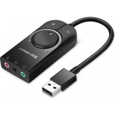 Ugreen externe Soundkarte Musikadapter USB 3.5 mm Mini Klinke mit Lautst&auml;rkeregler 15 cm - Schwarz