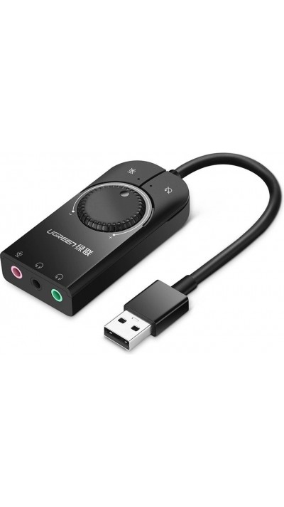 Ugreen externe Soundkarte Musikadapter USB 3.5 mm Mini Klinke mit Lautstärkeregler 15 cm - Schwarz