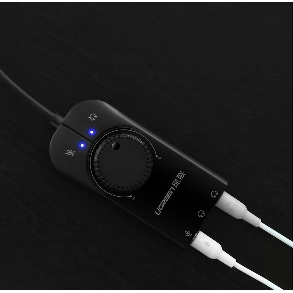 Ugreen externe Soundkarte Musikadapter USB 3.5 mm Mini Klinke mit Lautst&auml;rkeregler 15 cm - Schwarz