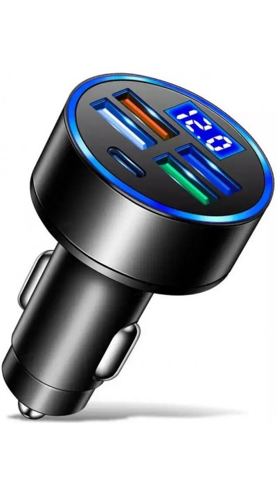 Ladeadapter Zigarettenanzünder 15W 5in1 USB & USB-C mit LED Anzeige QuickCharge 3.0 - Schwarz