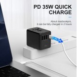 Reise Ladeadapter 35W Multistecker CH-EU-UK-US-AU 3x USB-A und 2x USB-C PowerDelivery - Schwarz