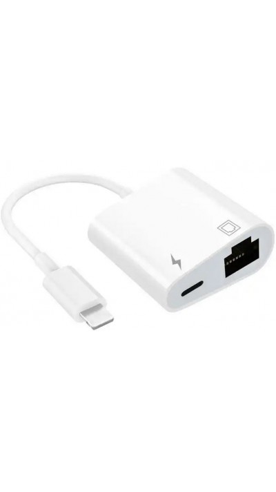 Multiport Lightning zu RJ45 Ethernet LAN Adapter mit USB-C Power Anschluss - Weiss