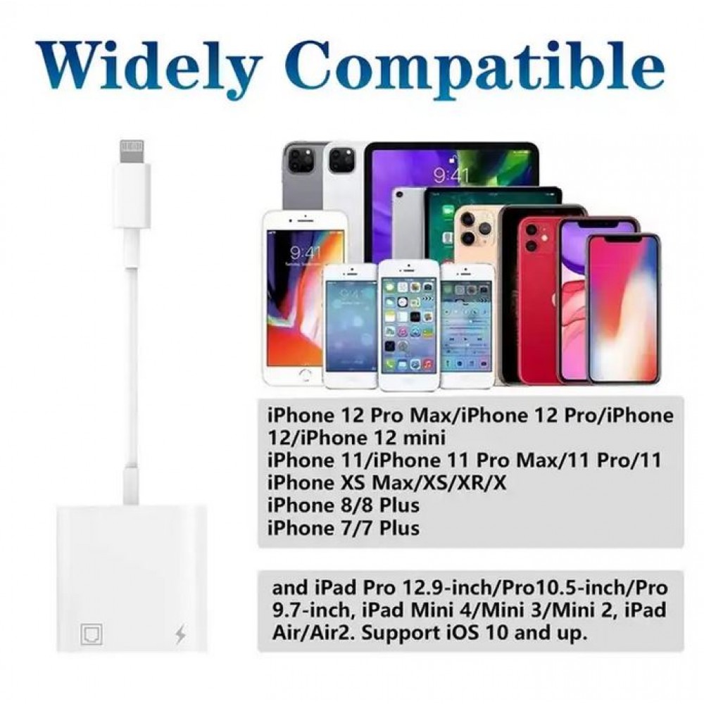 Multiport Lightning zu RJ45 Ethernet LAN Adapter mit USB-C Power Anschluss - Weiss