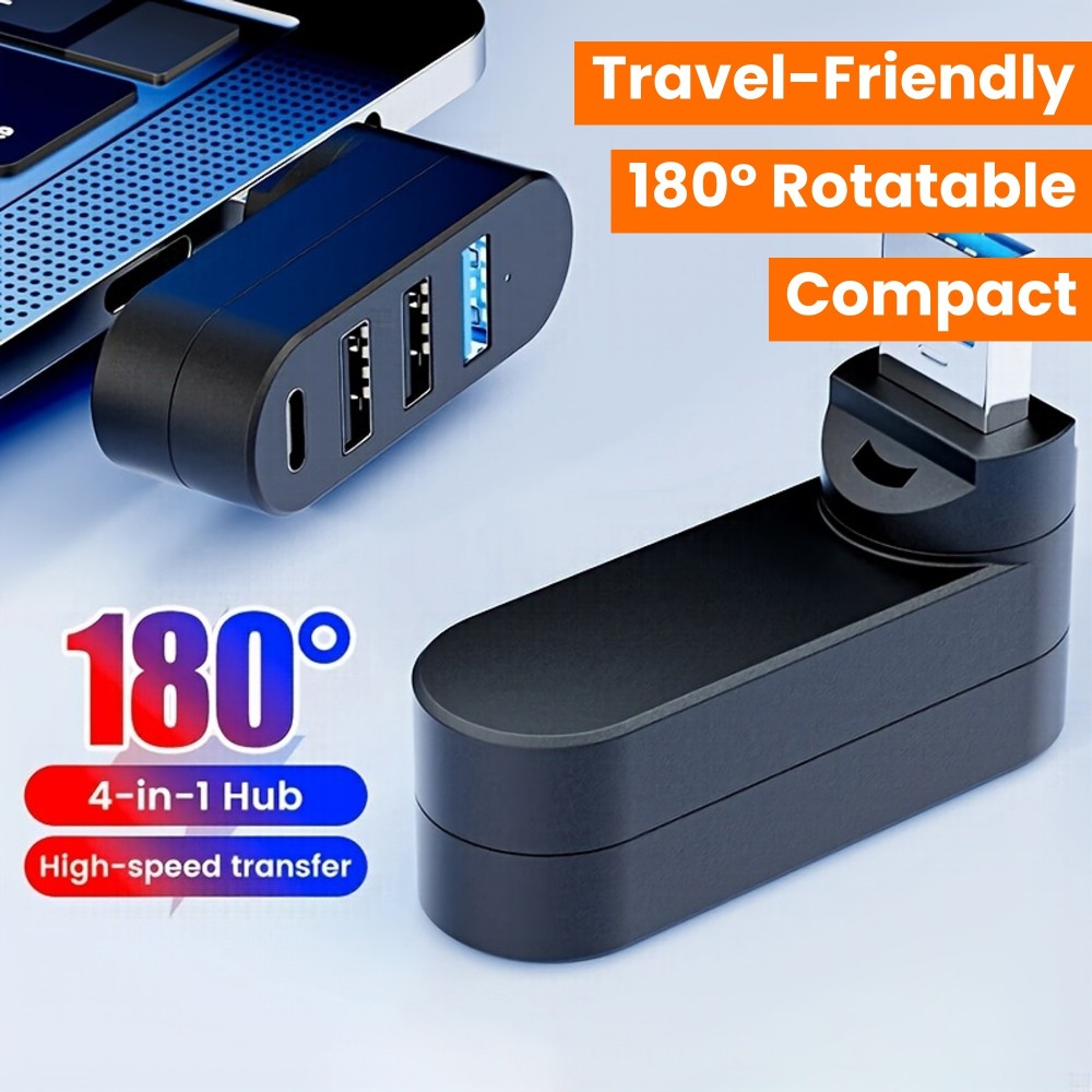 USB 3.0 Multiport-Adapter 180&deg; Rotierend 4 in 1 (3x USB-A / 1x USB-C) Kompakt f&uuml;r PC-Zubeh&ouml;r - Schwarz