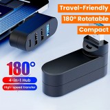 USB 3.0 Multiport-Adapter 180&deg; Rotierend 4 in 1 (3x USB-A / 1x USB-C) Kompakt f&uuml;r PC-Zubeh&ouml;r - Schwarz