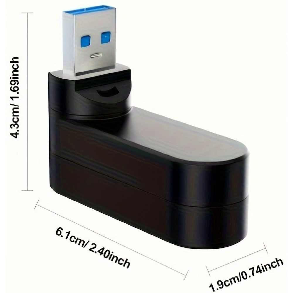 USB 3.0 Multiport-Adapter 180&deg; Rotierend 4 in 1 (3x USB-A / 1x USB-C) Kompakt f&uuml;r PC-Zubeh&ouml;r - Schwarz