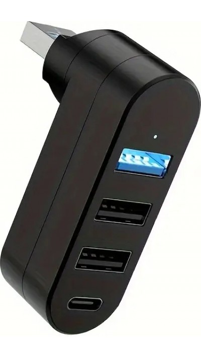 USB 3.0 Multiport-Adapter 180° Rotierend 4 in 1 (3x USB-A / 1x USB-C) Kompakt für PC-Zubehör - Schwarz