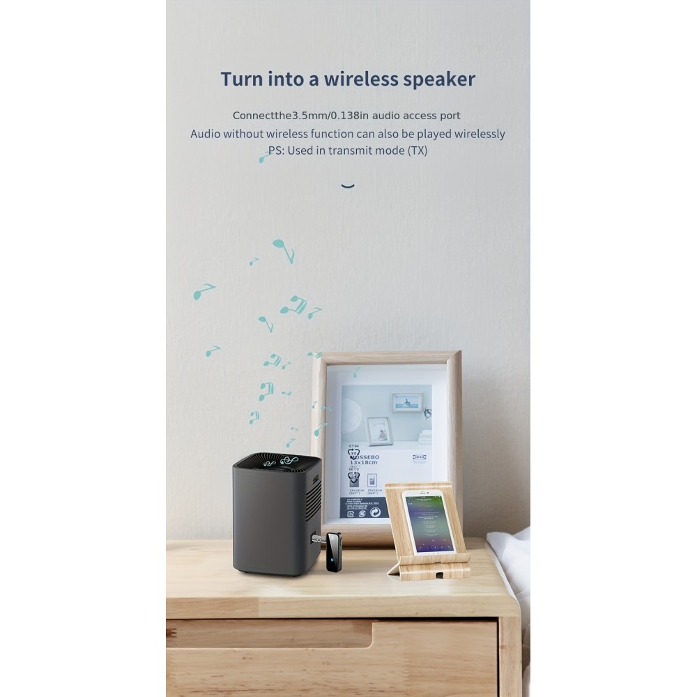 Bluetooth 5.0 Audio-Adapter 3,5 mm Dual-Funktion Sender Empfänger USB wiederaufladbar - Schwarz