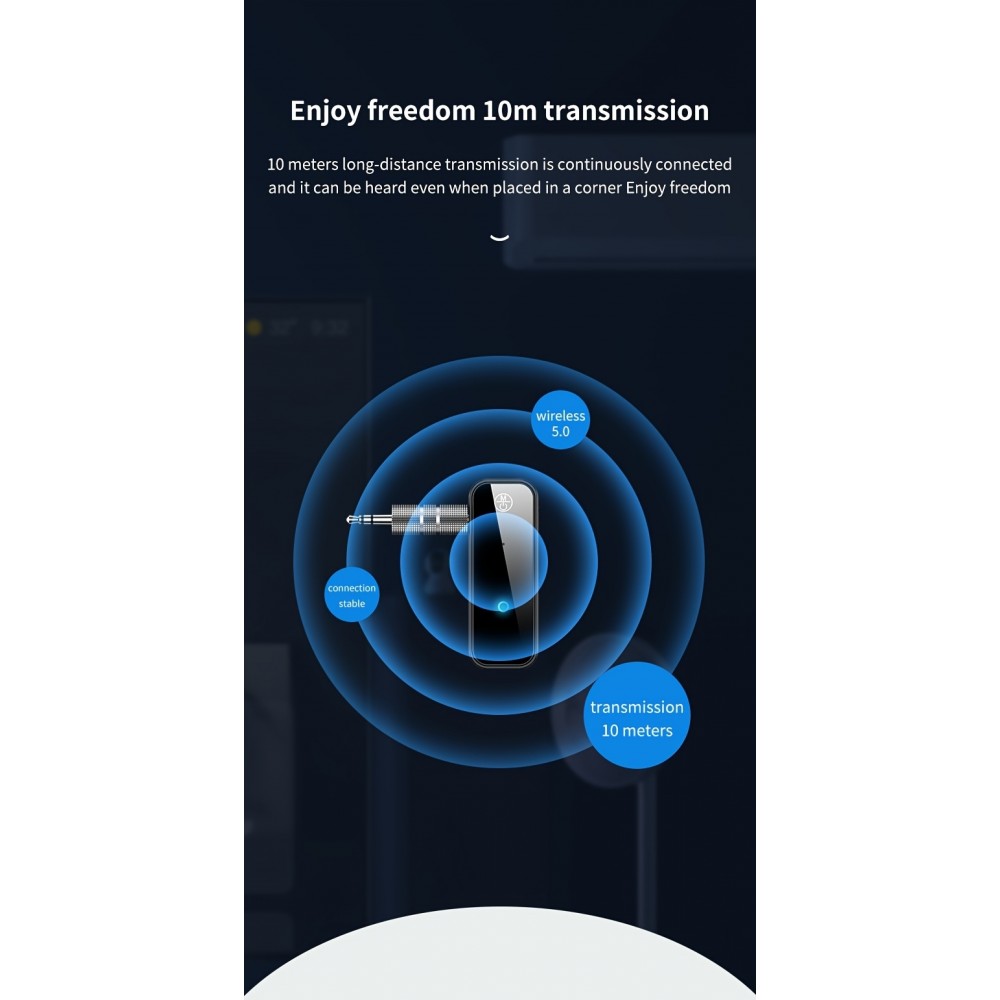 Bluetooth 5.0 Audio-Adapter 3,5 mm Dual-Funktion Sender Empfänger USB wiederaufladbar - Schwarz