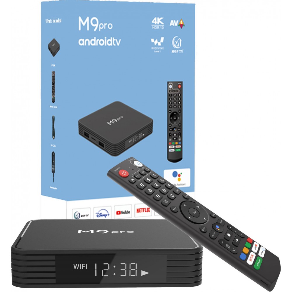 Android smart TV Box M9 Pro LED Quad Core 64-bit 4K Ultra HD für Streaming mit HDR10 + Android11 & Google Assist - Schwarz