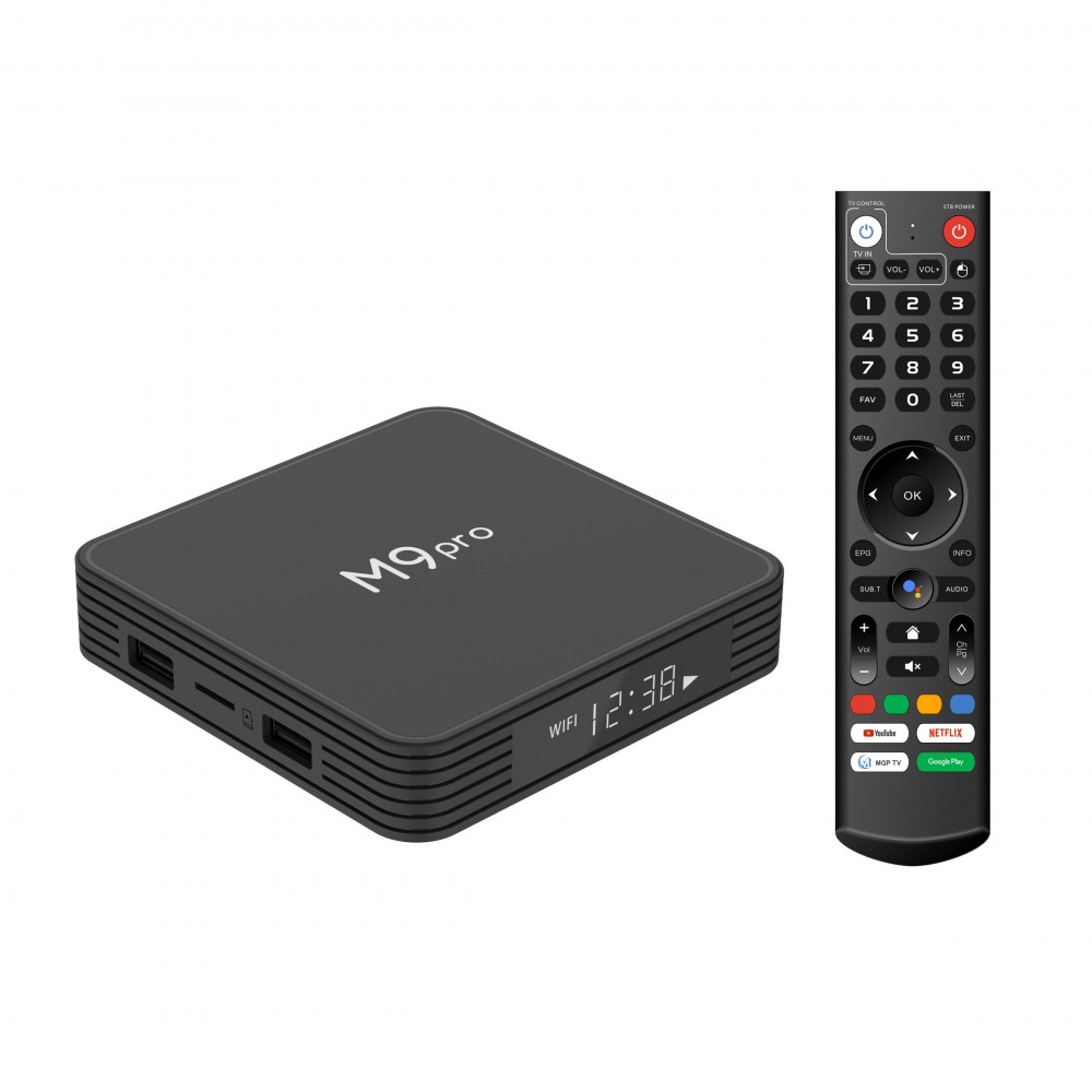 Android smart TV Box M9 Pro LED Quad Core 64-bit 4K Ultra HD für Streaming mit HDR10 + Android11 & Google Assist - Schwarz