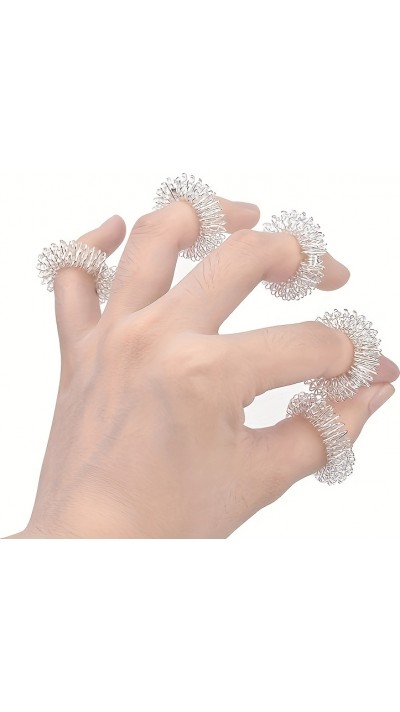 Anneaux sensoriels anti-stress pour massage des doigts (10 pièces, pour les 2 mains) - Argent